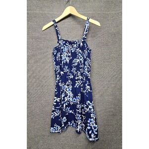 Band of Gypsies Blue Floral boho Mini Dress Womens Large Adjustable Straps